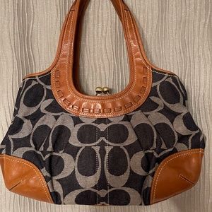 Authentic Coach Ergo Kisslock Signature Denim Satchel